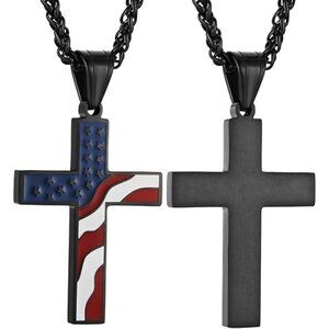 1 Black American Flag Patriotic Cross Religious Jewelry Pendant Necklace